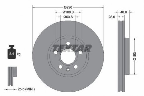 Тормозной диск передний левый/правый (без штифта крепления колеса) VOLVO S60 III, S90 II, V60 II, V90 II 2.0-2.0H 03.16- TEXTAR 92287505 (фото 1)