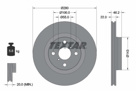 Гальмівний диск передній лівий/правий (без штифта кріплення колеса) TOYOTA YARIS 1.5/1.5H 03.12- TEXTAR 92287603 (фото 1)