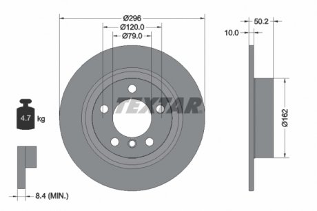 Тормозной диск задний левая/правая (без штифта крепления колеса) MINI COUNTRYMAN (R60), PACEMAN (R61) 1.6 11.12-10.16 TEXTAR 92294003 (фото 1)