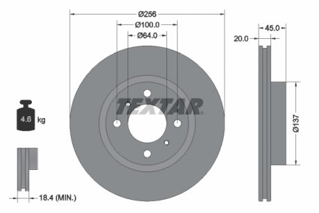 Гальмівний диск передній лівий/правий MITSUBISHI COLT VI 1.1-1.5D 06.04-06.12 TEXTAR 92294403 (фото 1)