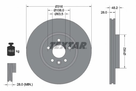 Гальмівний диск передній лівий/правий (без штифта кріплення колеса) JAGUAR XE 2.0/2.0D 03.15- TEXTAR 92300605