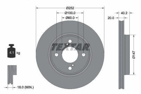 Гальмівний диск передній лівий/правий (без штифта кріплення колеса) SUZUKI BALENO, SWIFT V 1.0-1.2H 02.16- TEXTAR 92303703