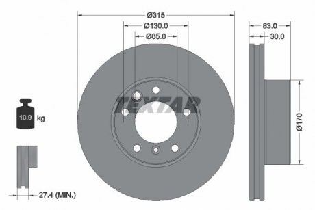 Тормозной диск передний левый/правый (без штифта крепления колеса) MERCEDES G (W461), G (W463) 2.3-6.0 09.89- TEXTAR 92304905 (фото 1)