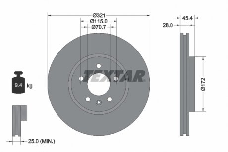 Тормозной диск передний левый/правый (без штифта крепления колеса) OPEL INSIGNIA B, INSIGNIA B COUNTRY, INSIGNIA B GRAND SPORT 1.5-2.0D 03.17- TEXTAR 92305505 (фото 1)