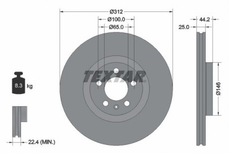 Тормозной диск передний левый/правый (без штифта крепления колеса) AUDI A1, A1 CITY CARVER 1.0/1.5/2.0 07.18- TEXTAR 92306405 (фото 1)