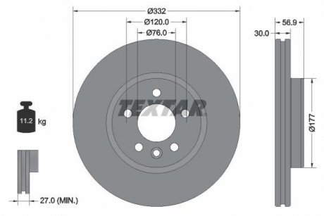 Тормозной диск передний левый/правый Volkswagen AMAROK 2.0D/3.0D 11.11- TEXTAR 92307705 (фото 1)
