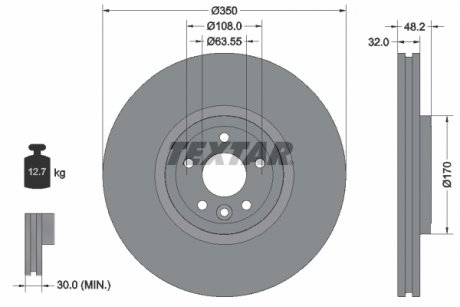 Тормозной диск передний левый/правый JAGUAR XE, XF II, XF SPORTBRAKE 2.0-3.0D 03.15- TEXTAR 92308105