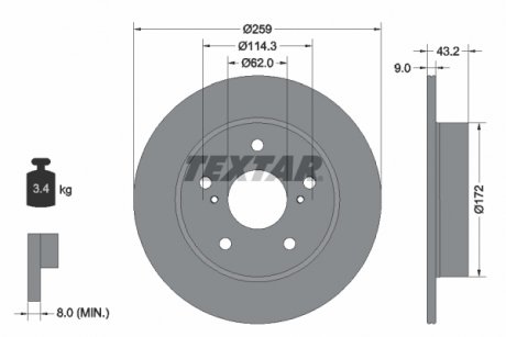 Тормозной диск задний левая/правая SUZUKI SWIFT IV 1.2/1.4/1.6 02.11- TEXTAR 92308303