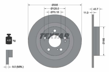 Фото автозапчасти тормозной диск задний левая/правая HONDA CIVIC X 2.0 06.17- TEXTAR 92308403