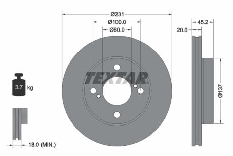 Тормозной диск передний левый/правый (без штифта крепления колеса) SUZUKI IGNIS III 1.2/1.2H 10.16- TEXTAR 92309403