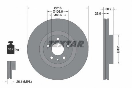Тормозной диск передний левый/правый (без штифта крепления колеса) FORD MONDEO V; FORD USA FUSION 1.0-2.5 09.12- TEXTAR 92309603