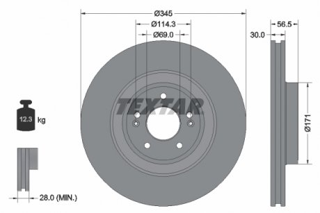 Тормозной диск передний левый/правый KIA STINGER 2.0 06.17- TEXTAR 92314805