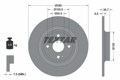 Тормозной диск задний левая/правая ABARTH 124 SPIDER; FIAT 124 SPIDER; MAZDA MX-5 IV, MX-5 RF TARGA 1.4/2.0 06.15- TEXTAR 92320003 (фото 1)