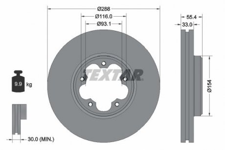 Гальмівний диск передній лівий/правий FORD TOURNEO CUSTOM V362, TRANSIT CUSTOM V362, TRANSIT V363 2.0D/2.0DH/2.2D 08.13- TEXTAR 92320303