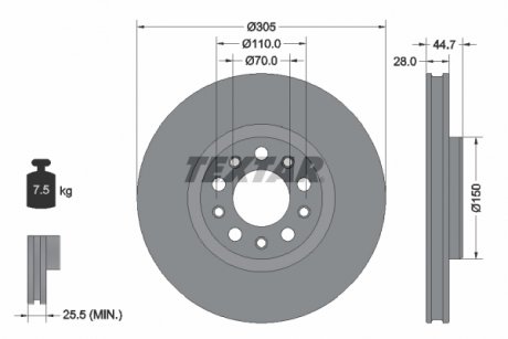 Тормозной диск передний левый/правый ALFA ROMEO GIULIA 2.0/2.2D 10.15- TEXTAR 92326305