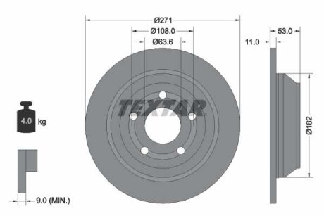 Фото автозапчасти тормозной диск задний левая/правая FORD PUMA 1.0-1.5D 09.19- TEXTAR 92327403