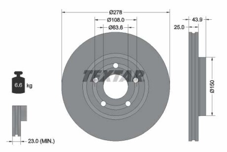 Фото автозапчастини гальмівний диск передній лівий/правий FORD PUMA 1.0-1.5D 09.19- TEXTAR 92327503