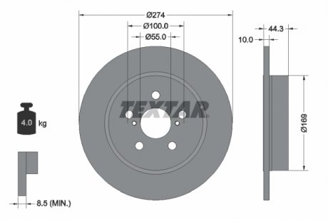 Тормозной диск задний левая/правая TOYOTA YARIS 1.5H 02.20- TEXTAR 92333703 (фото 1)