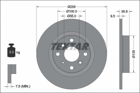 Фото автозапчастини гальмівний диск задній лівий/правий MAZDA MX-5 IV, MX-5 RF TARGA 1.5 06.15- TEXTAR 92338203