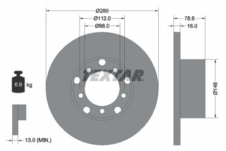Тормозной диск передний левый/правый (без штифта крепления колеса) MERCEDES T1 (601), T1 (601, 611), T1 (602), T1 (B601), T1 (B602), T1/TN, T2/L, T2/LN1 2.2-5.7D 01.68-02.96 TEXTAR 93012400