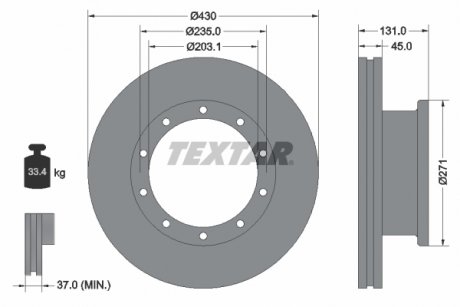 Тормозной диск (430 мм x 45 мм) MAN LION´S CITY, ND; NEOPLAN CITYLINER, JETLINER, MEGALINER, MEGASHUTTLE, SKYLINER, SPACELINER, SPORTLINER, TRANSLINER; SOLARIS URBINO 04.73- TEXTAR 93086800 (фото 1)