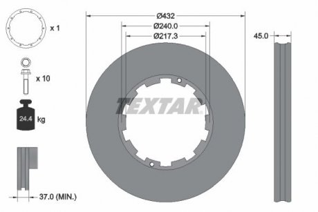 Тормозной диск (432 мм x 45 мм) DAF CF, CF 65, CF 75, CF 85, LF 55, XF 105, XF 106, XF 95 01.01- TEXTAR 93145600 (фото 1)