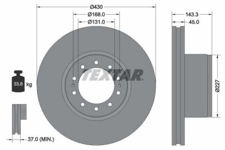 Фото автозапчасти диск тормозной Mercedes ACTROS/AROCS/ATEGO/AXOR d430x45x143mm 10 от. передний/зад. левый/правый TEXTAR 93186700