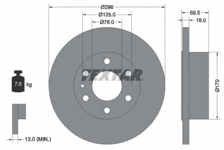 Тормозной диск задний левая/правая (без штифта крепления колеса) IVECO DAILY IV, DAILY V, DAILY VI 2.3D-Electric 05.06- TEXTAR 93229100