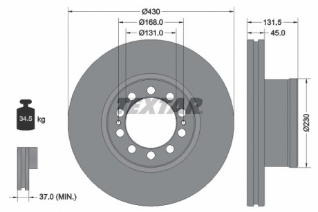 Гальмівний диск (430ммx45мм) MERCEDES ACTROS MP4 / MP5, ANTOS, AROCS, ECONIC 2 07.11- TEXTAR 93291200 (фото 1)