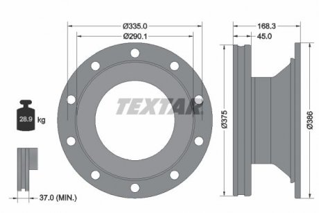 Фото автозапчасти гальмівний диск 375mmx45mm SCHMITZ 19,5" вент TEXTAR 93308800