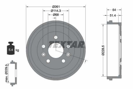 Фото автозапчасти задний тормозной барабан DACIA DUSTER, DUSTER/SUV; RENAULT ARKANA I, DUSTER, KAPTUR 1.0-2.0 04.10- TEXTAR 94045500