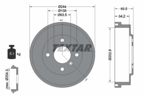 Фото автозапчасти задний тормозной барабан FORD FIESTA VII 1.0-1.5D 05.17- TEXTAR 94048000