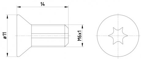 Болт крепления переднего тормозного диска (M6x1x14, длина резьбы 14 мм, упаковка: 2 шт.) DS DS 3, DS 4, DS 5, DS 7; ABARTH GRANDE PUNTO, PUNTO, PUNTO EVO; ACURA MDX, TL; CITROEN AX 09.82- TEXTAR TPM0012 (фото 1)