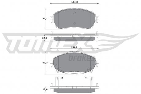 Тормозные колодки передние (19.1mm) Toyota Auris 12-,Corolla 2013- TOMEX 16-99