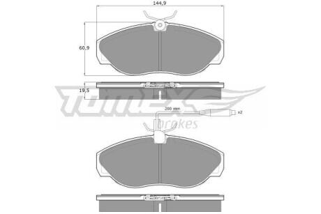 Фото автозапчасти колодки тормозные передние Citroen Jumper 94-02/ Fiat Ducato 94-02/ Peugeot Boxer 94-02 (с датчиком) TOMEX TX 11-72