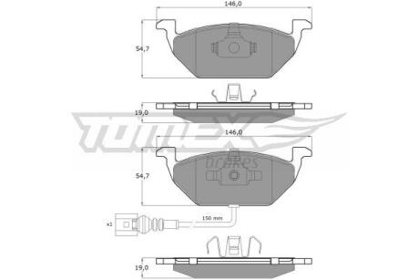 Фото автозапчасти колодки тормозные передние Audi A3 96-13/ Skoda Fabia 99-14/ Octavia 97-13/ Roomster 06-15/ Yeti 09-17/ VW Bora 98-05/ Caddy 04-15/ Golf 97-14/ Jetta 06-/ Polo 99-12 TOMEX TX 12-11