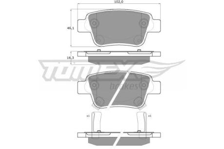 Фото автозапчастини колодки тормозные задние Toyota Avensis 03-08/ Corolla Verso 04-09/ Previa 05- TOMEX TX 13-62 (фото 1)