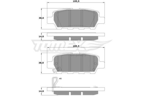 Фото автозапчасти колодки тормозные задние Nissan Juke/Maxima/Murano/Qashqai/Tida/X-Trail 06-19/ Renault Koleos 08-/ Suzuki Grand Vitara TOMEX TX 14-21