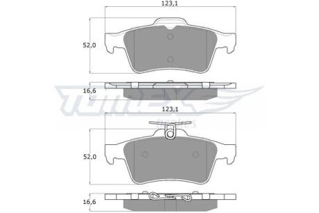 Фото автозапчасти колодки тормозные задние Ford Focus 03-20/ C-MAX 03-10/ Tourneo Connect/Transit Connect 02-13/ Mazda 3/5 03-14/ Opel Vectra 02-09/ Renault Laguna 07-15/ Volvo C30/C70/S40 06-13/ V40 13-19 TOMEX TX 14-28