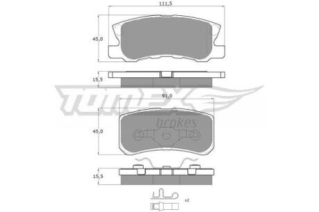 Фото автозапчасти колодки тормозные задние Citroen C4 12-/ Peugeot 4008 12-/Jeep Compass 06-/ Mitsubishi Outlander 06-/ Pajero 91-/ Lancer 07- TOMEX TX 15-04