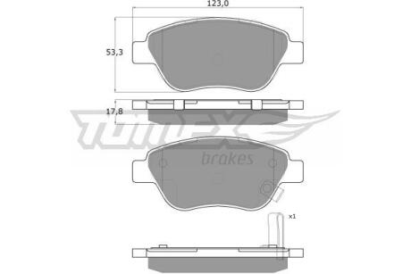 Фото автозапчастини колодки тормозные передние Fiat Doblo / Fiorino / Punto 03-/ Opel Adam 12-19/ Corsa 06-14 TOMEX TX 15-20