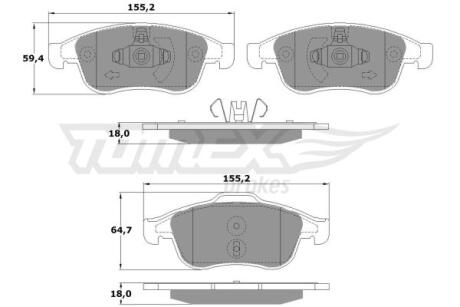 Фото автозапчасти колодки тормозные передние Renault Dokker 13-21/ Duster 10-18/ Sandero 21-/ Fluence/Megane/Scenic 08-/ Express 21- TOMEX TX 16-41