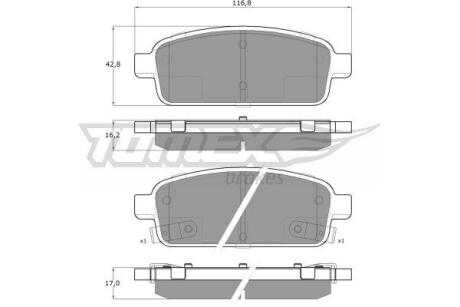 Фото автозапчастини колодки тормозные задние Opel Astra H/J 06-15/ Mokka 13-/ Zafira 11-/ Chevrolet Aveo 11-/ Cruze 09-/ Orlando/Volt 11- TOMEX TX 16-52 (фото 1)