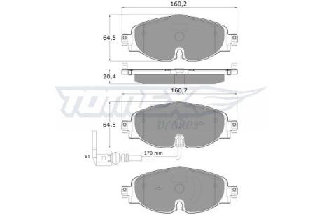 Фото автозапчастини колодки тормозные передние Audi A3 12-21/ Q2/Q3 16-/ Skoda Karoq/Kodiaq/Octavia/Superb 15-/ VW Golf/Passat 13-/ T-Roc/Tiguan/Touran 15- TOMEX TX 16-97