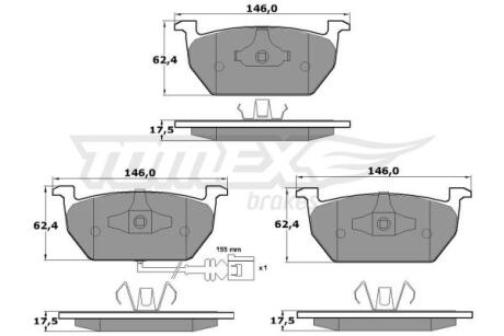 Фото автозапчастини колодки тормозные передние Audi A3 14-20/ Skoda Octavia 12-20/ VW Golf 12-20 TOMEX TX 17-03