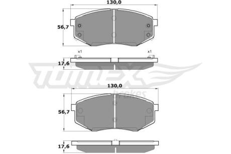 Фото автозапчастини колодки тормозные передние Hyundai ix20 10-19/ ix35 09-16/ Sonata 09-23/ Kia Soul 14-18 TOMEX TX 17-08 (фото 1)