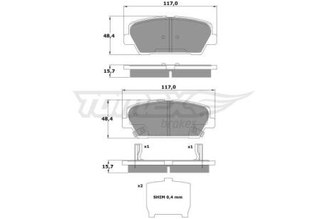 Фото автозапчастини колодки тормозные задние Hyundai Equus 09-16/ Genesis 08-/ Santa Fe 06-/ Kia Sorento 09-15/ Stinger 18-/ Ssangyong Musso 18- TOMEX TX 17-45 (фото 1)