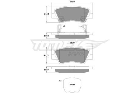 Фото автозапчастини колодки тормозные задние Hyundai Elantra 05-23/ Sonata 04-14/ Tucson 04-19/ Kia Soul 09-14/ Ssangyong Actyon 05-/ Korando 10- TOMEX TX 17-48