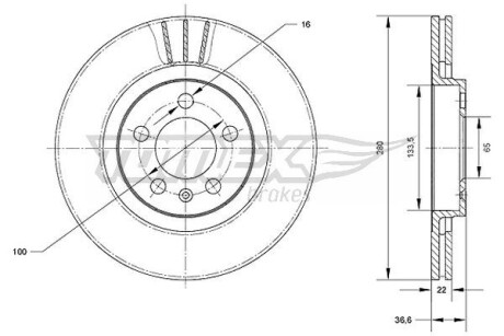 Фото автозапчастини диск гальмівний (передній) Skoda Octavia/VW Golf IV (280x22) TOMEX TX7009