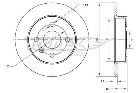 Фото автозапчастини диск гальмівний (задній) Opel Astra G/H 98-/Meriva A 03- (240x10) (з покриттям) (повний) TOMEX TX7023